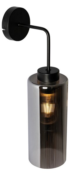 Lampa ścienna w stylu art deco czarna z przydymionym szkłem - Laura