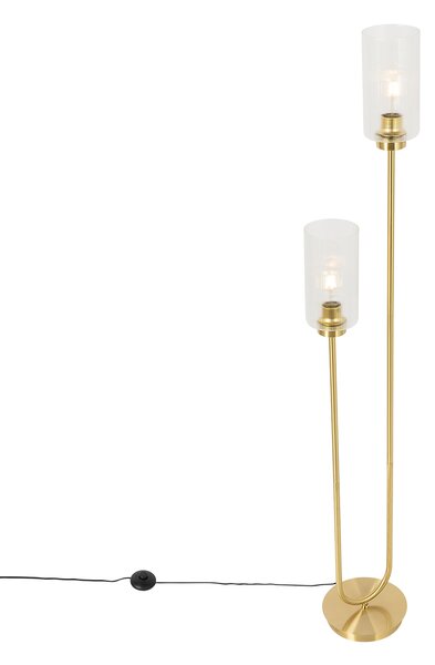 Lampa podłogowa art deco złota ze szkłem 2-punktowa - Laura