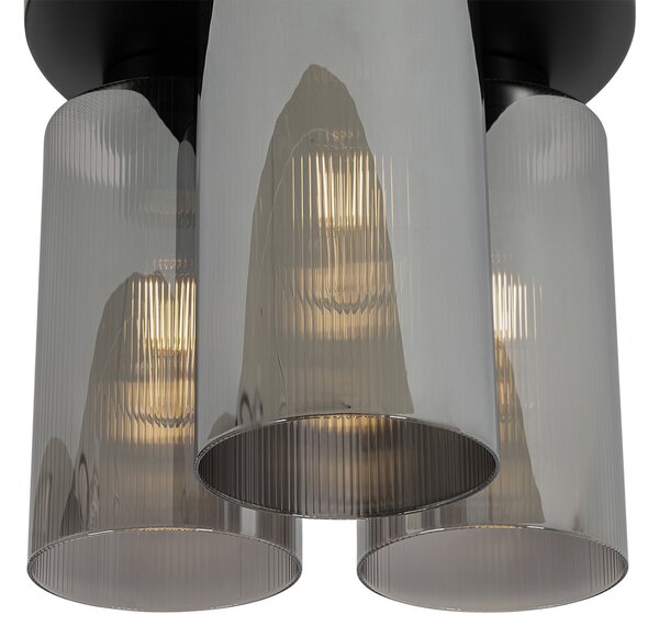 Lampa sufitowa w stylu art deco czarna z dymionym szkłem 3-światłowa - Laura