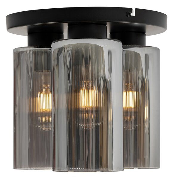 Lampa sufitowa w stylu art deco czarna z dymionym szkłem 3-światłowa - Laura
