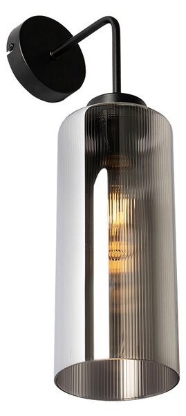 Lampa ścienna w stylu art deco czarna z przydymionym szkłem - Laura