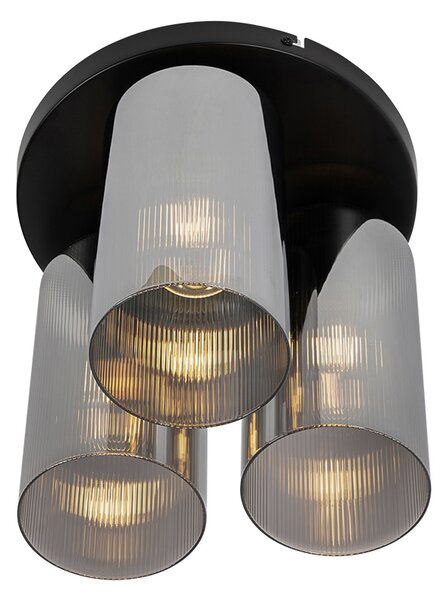 Lampa sufitowa w stylu art deco czarna z dymionym szkłem 3-światłowa - Laura