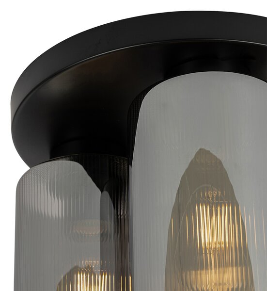 Lampa sufitowa w stylu art deco czarna z dymionym szkłem 3-światłowa - Laura