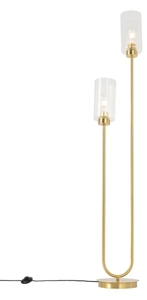 Lampa podłogowa art deco złota ze szkłem 2-punktowa - Laura