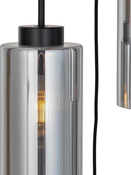 Lampa wisząca art deco czarna z przydymionym szkłem 7-świateł - Laura