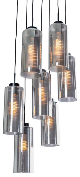Lampa wisząca art deco czarna z przydymionym szkłem 7-świateł - Laura
