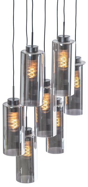 Lampa wisząca art deco czarna z przydymionym szkłem 7-świateł - Laura