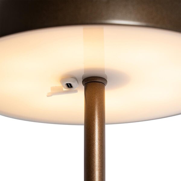 Zewnętrzna lampa stołowa ciemny brąz ładowalna z LED z 3-stopniowym ściemnianiem - Keira