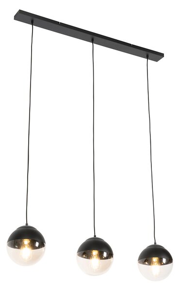 Retrowska lampa wisząca czarna z przezroczystym szklanym kloszem prostokątnym 3-światłowa - Eclipse