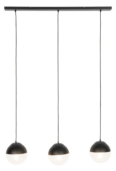 Retrowska lampa wisząca czarna z przezroczystym szklanym kloszem prostokątnym 3-światłowa - Eclipse