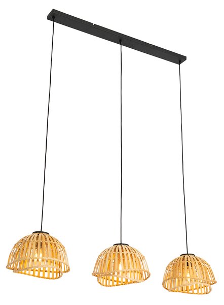 Orientalna lampa wisząca czarna z naturalnym bambusem 3-światłowa - Pua