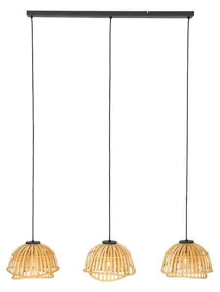 Orientalna lampa wisząca czarna z naturalnym bambusem 3-światłowa - Pua