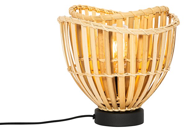 Orientalna lampa stołowa czarna z naturalnym bambusem - Pua