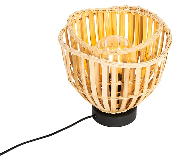 Orientalna lampa stołowa czarna z naturalnym bambusem - Pua