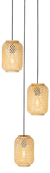 Orientalna lampa wisząca bambusowa 3-światłowa - Yvonne