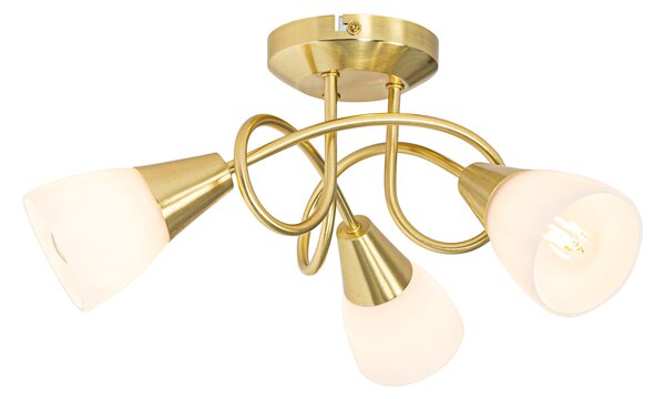 Klasyczna lampa sufitowa złota z opalowym szkłem 3-światłowa - Inez