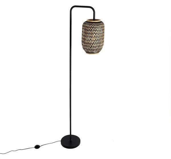 Orientalna lampa podłogowa bambusowa z czarnym - Yvonne