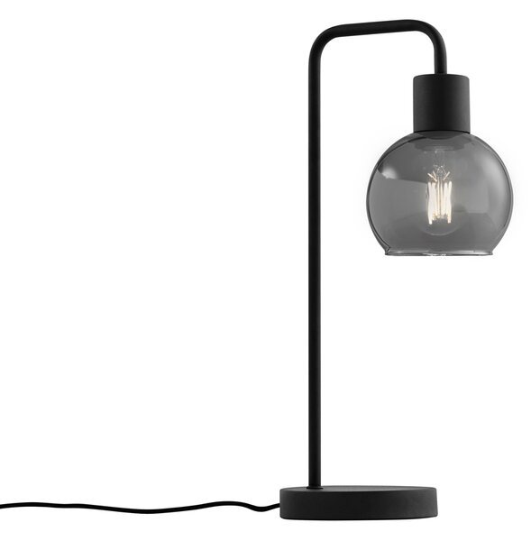Lampa stołowa art deco czarna z przydymionym szkłem - Vidro