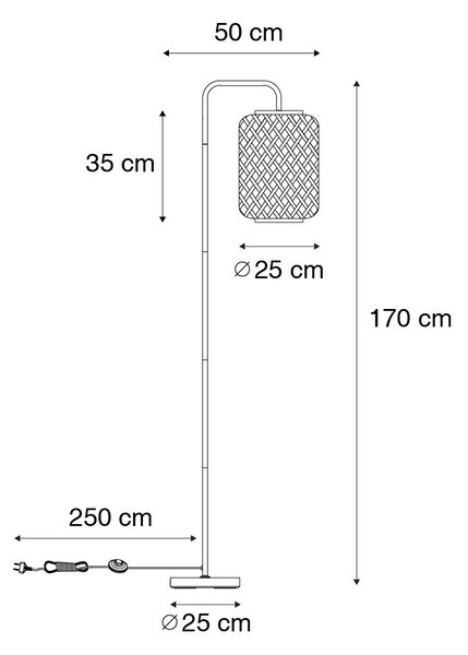 Orientalna lampa podłogowa bambusowa z czarnym - Yvonne