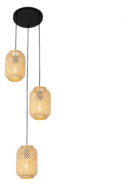 Orientalna lampa wisząca bambusowa 3-światłowa - Yvonne