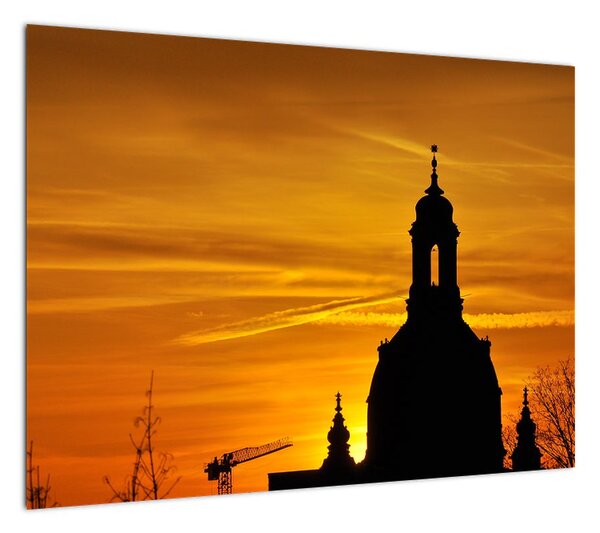 Obraz kościoła o zachodzie słońca (70x50 cm)