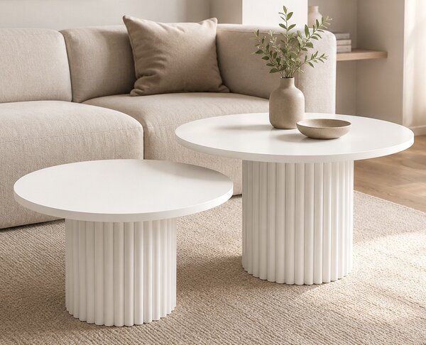 Zestaw okrągłych stolików Pico 2w1 - 75 i 58 cm, podstawa biała
