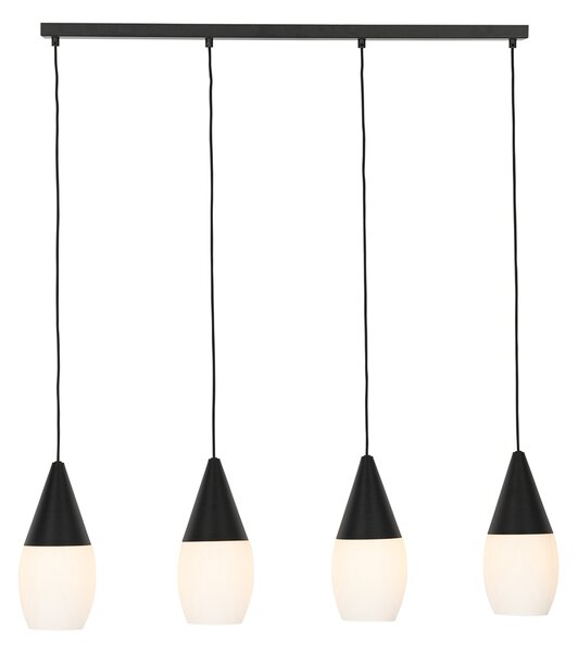 Nowoczesna lampa wisząca czarna z opalowym szkłem 4-światłowa - Drop