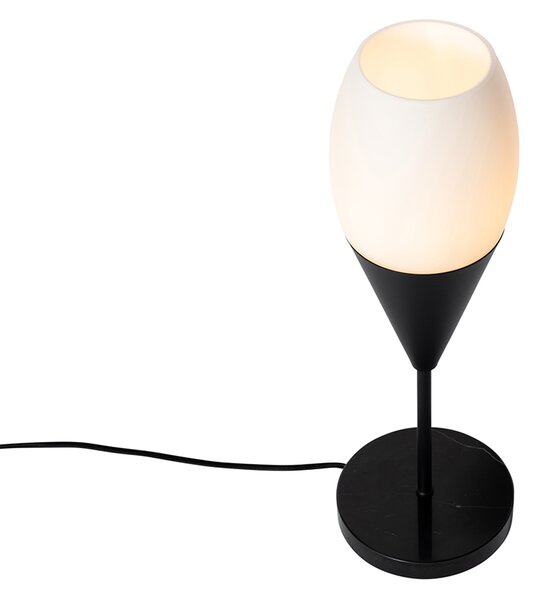 Nowoczesna lampa stołowa czarna z opalowym szkłem - Drop