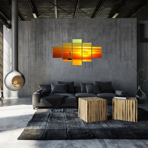 Obraz zachodu słońca z jachtem (125x70 cm)