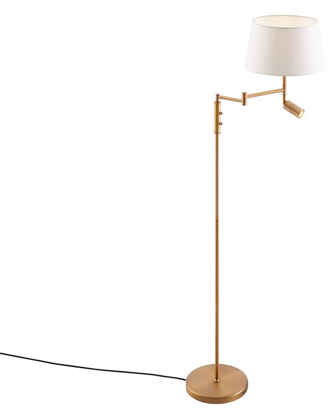 Lampa stojąca brązowa z białym kloszem i regulowaną lampką do czytania - Ladas