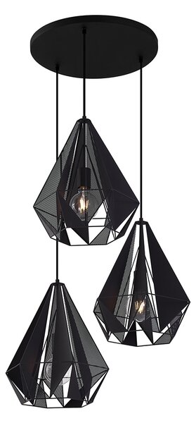 Industrialna lampa wisząca czarna z siatką 3-światłowa - Carcass