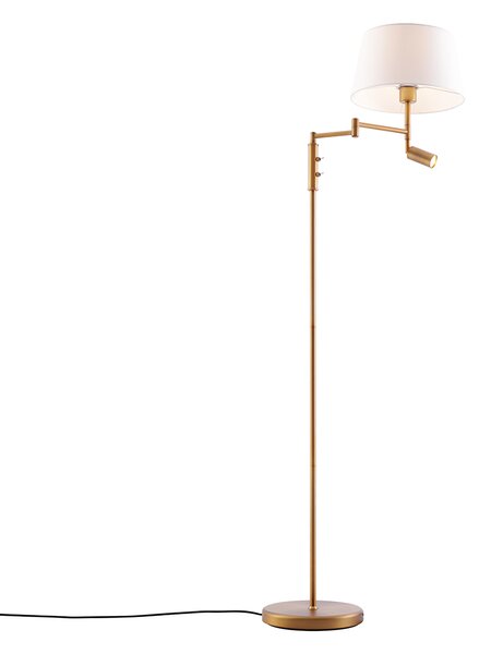Lampa stojąca brązowa z białym kloszem i regulowaną lampką do czytania - Ladas
