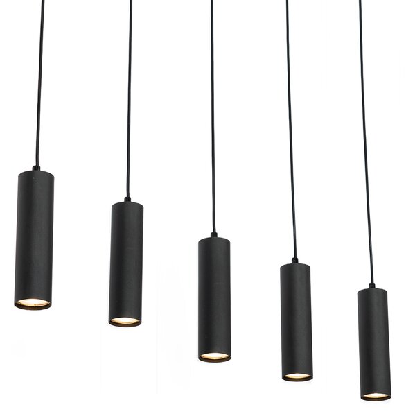 Nowoczesna lampa wisząca czarna z drewnem 5-światłowa - Jeana