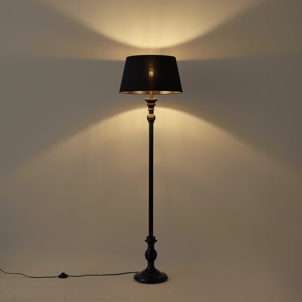 Lampa podłogowa z abażurem 45 cm czarna ze złotym wnętrzem - Classico