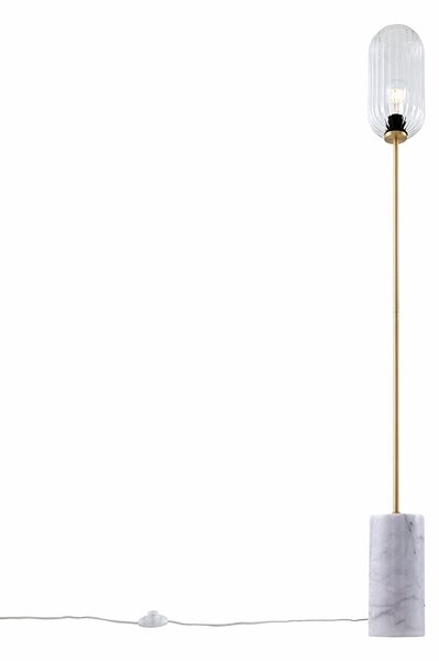 Lampa podłogowa w stylu art deco z mosiądzu z przezroczystym szkłem - Rid