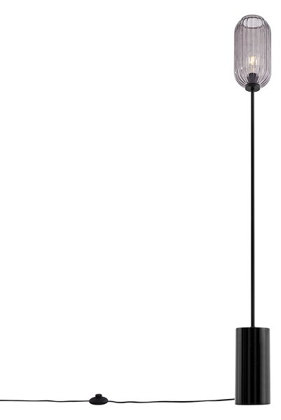 Lampa stojąca art deco czarna z dymionym szkłem - Rid