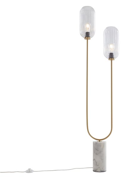 Lampa stojąca w stylu art deco mosiądz z przezroczystym szkłem 2-światła - Rid