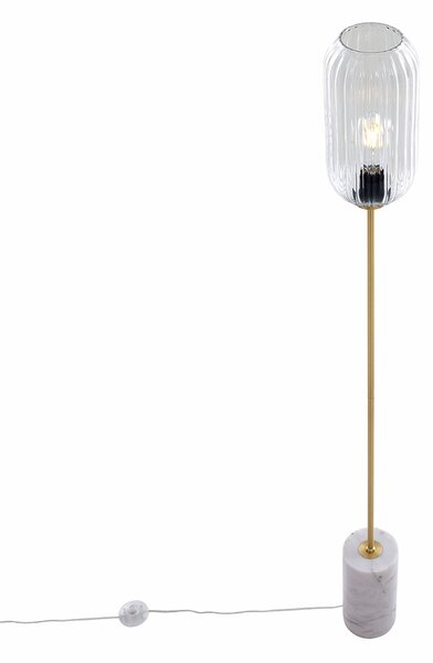 Lampa podłogowa w stylu art deco z mosiądzu z przezroczystym szkłem - Rid