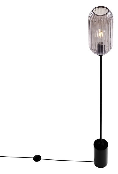 Lampa stojąca art deco czarna z dymionym szkłem - Rid