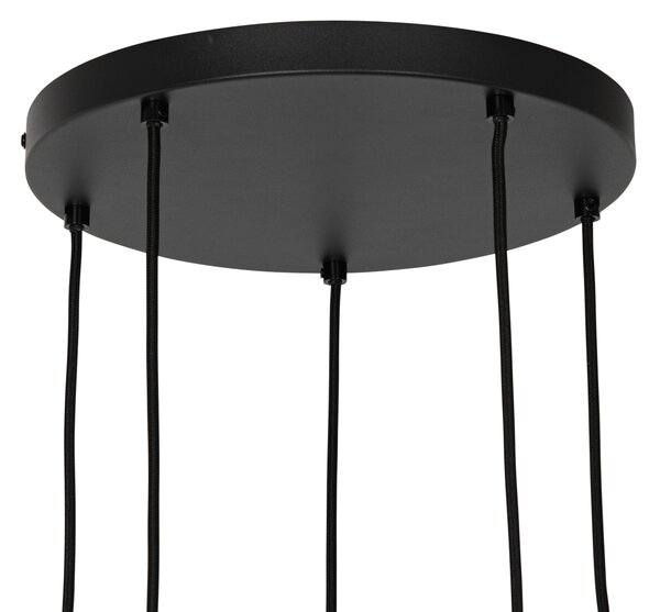 Lampa wisząca w stylu art deco czarna z dymionym szkłem okrągła 5-światłowa - Josje