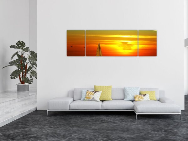 Obraz zachodu słońca z jachtem (170x50 cm)