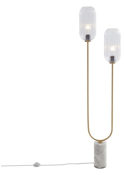 Lampa stojąca w stylu art deco mosiądz z przezroczystym szkłem 2-światła - Rid