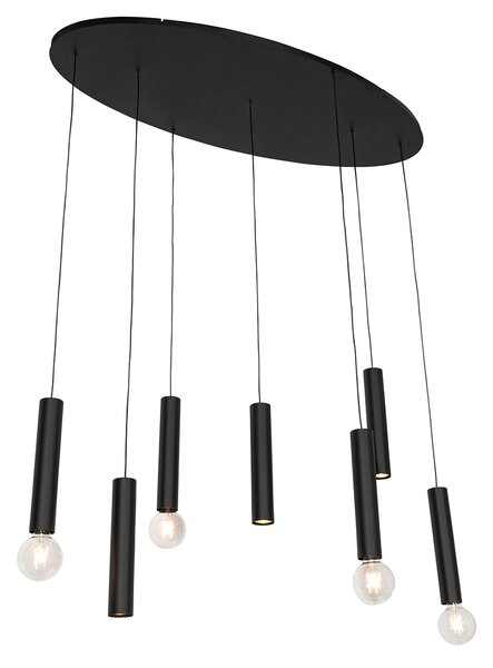Designerska lampa wisząca czarna owalna 7-światłowa - Tuba