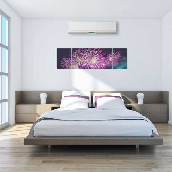 Obraz nocnego miasta z fajerwerkami (170x50 cm)