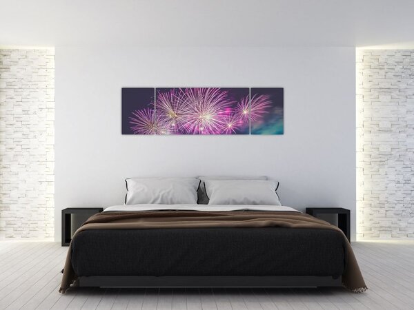 Obraz nocnego miasta z fajerwerkami (170x50 cm)