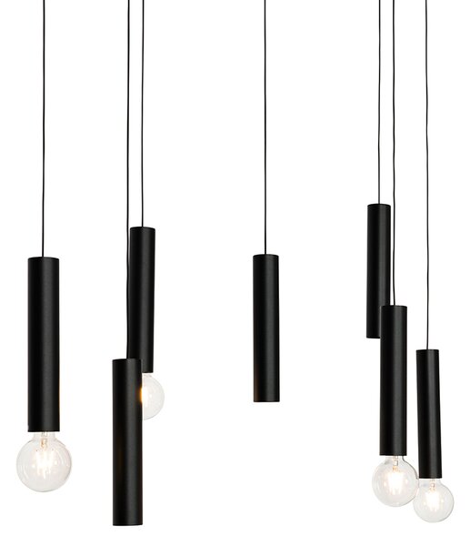 Designerska lampa wisząca czarna owalna 7-światłowa - Tuba