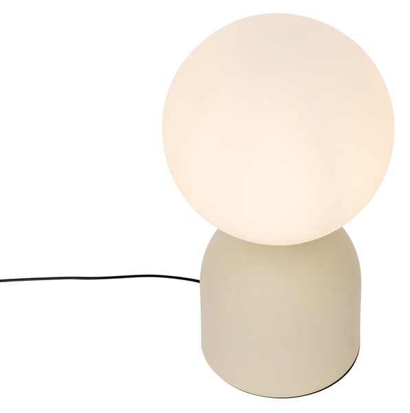 Lampa stołowa w stylu hotelowym beżowa z opalowym szkłem - Pallon Trend