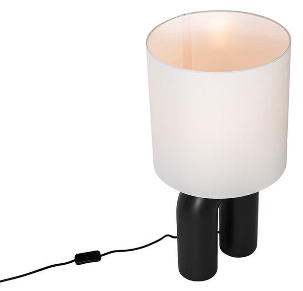 Designerska lampa stołowa czarna z abażurem z białego lnu - Lotti