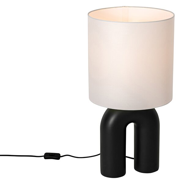 Designerska lampa stołowa czarna z abażurem z białego lnu - Lotti