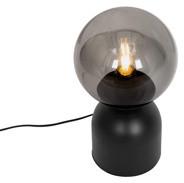 Lampa stołowa w stylu hotelowym czarna z przydymionym szkłem - Pallon Trend
